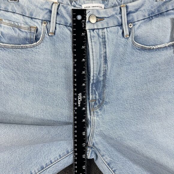 Good American The Weekender Jeans Women 4/27 Blue Straight Leg Raw Hem Indigo248 - Picture 8 of 14